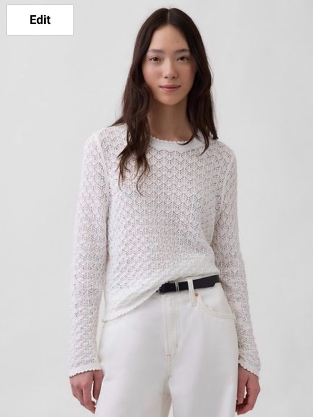GAP 100% cotton White Open-Knit Long Sleeve Sweater